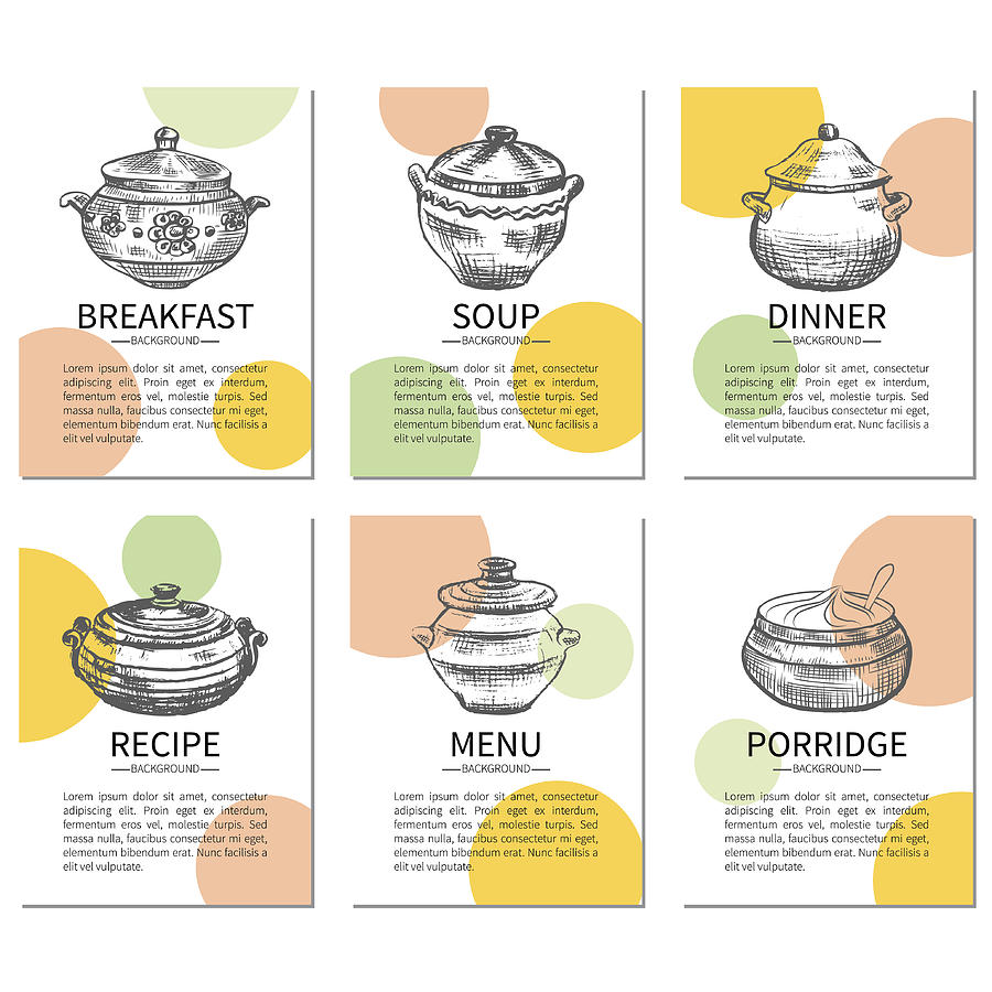 900x900 Vintage Pots, Recipe Hand Drawn Template, Vector