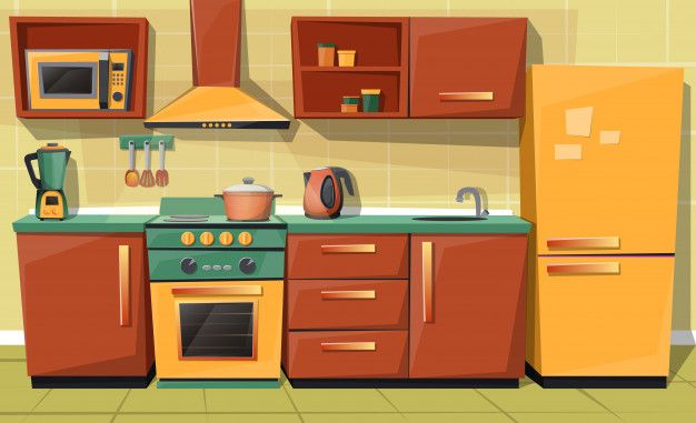 Cartoon Set Of Kitchen Counter With Appliances 626x381 Cartoon Set Of Kitchen Counter With Appliances