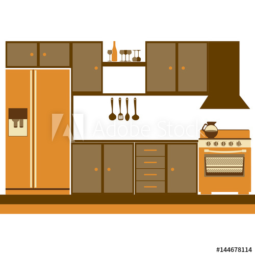 Color Silhouette Of Kitchen Cabinets With Stove And Fridge Vector 500x500 Color Silhouette Of Kitchen Cabinets With Stove And Fridge Vector