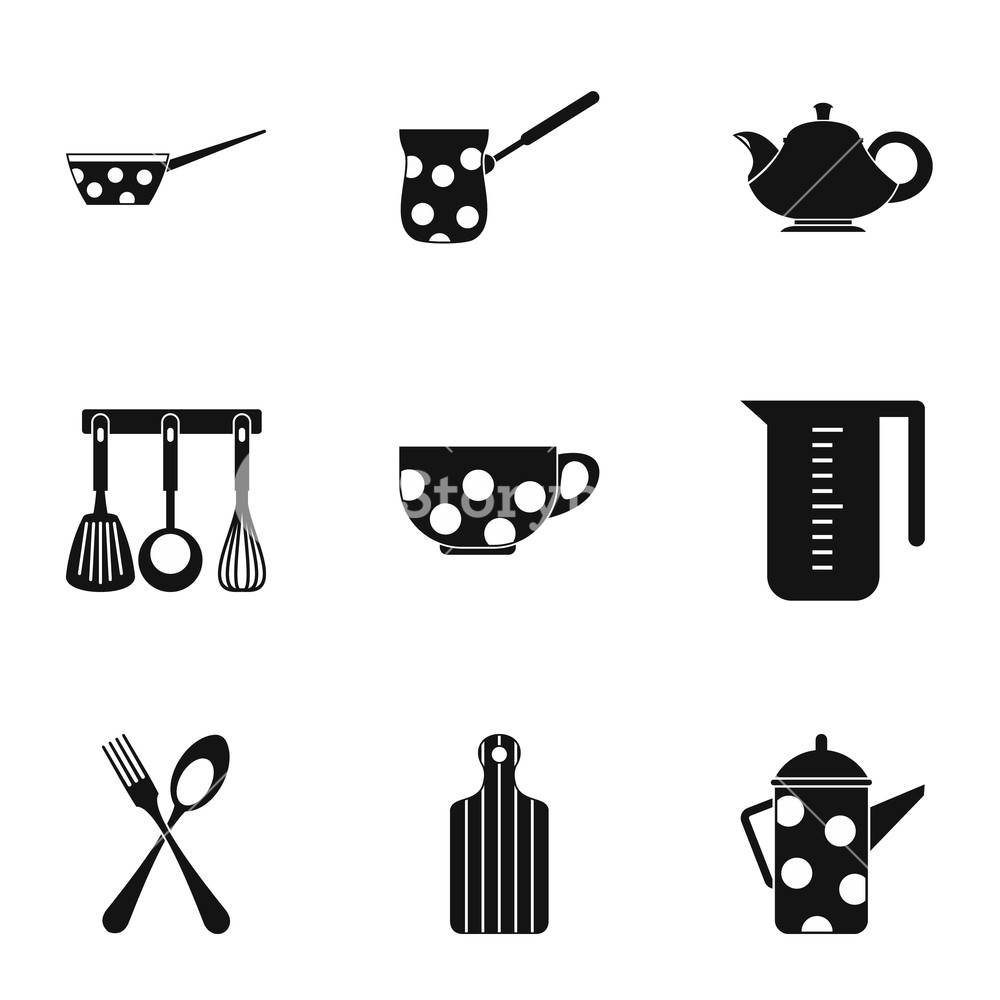 1000x1000 Kitchen Utensils Icons Set Simple Illustration Of Kitchen