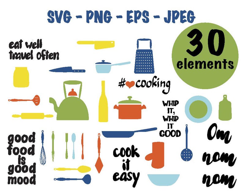 794x635 Kitchen Utensils Vector Clipart Hand Lettered Foodie Quotes Etsy