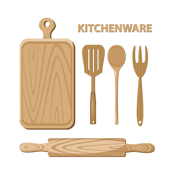 600x600 Wooden Kitchen Utensils Vector Illustration Art Print