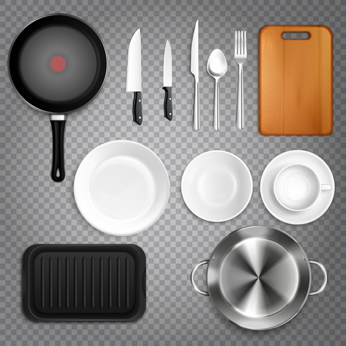 500x500 Kitchen Utensils Top View Realistic Transparent Vector Free Download