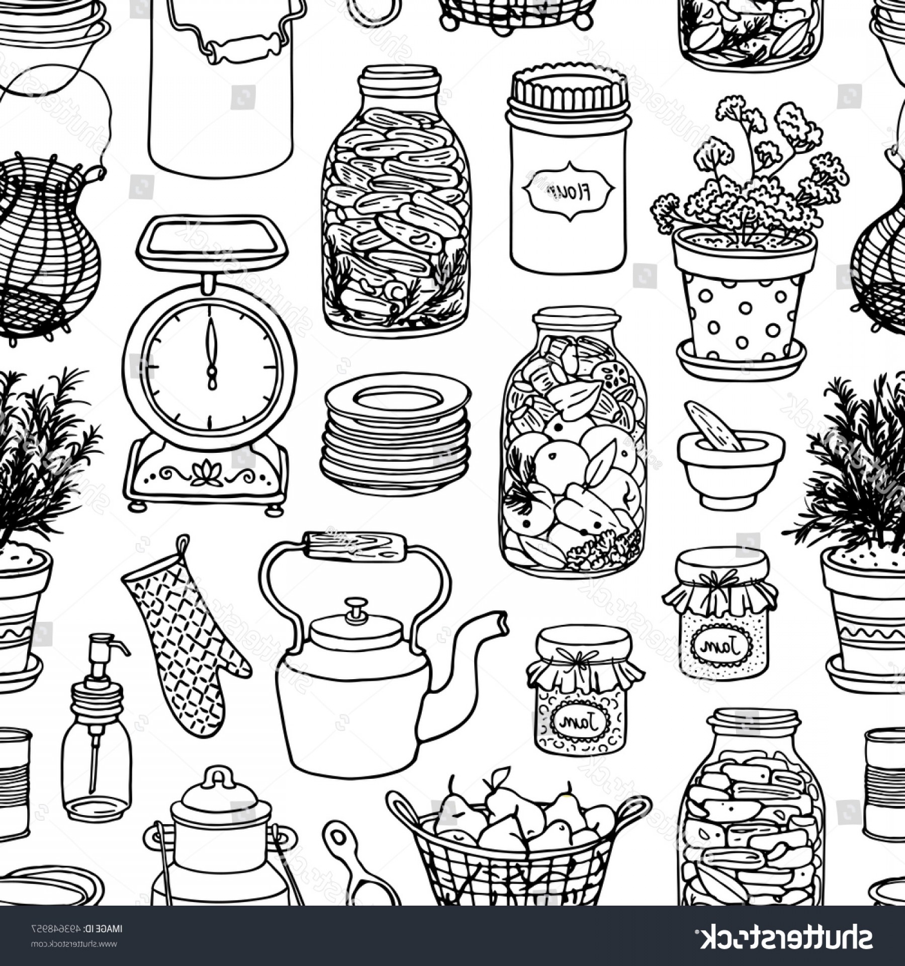 1800x1920 Rustic Kitchen Vector Seamless Pattern Black Soidergi