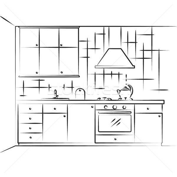 600x600 Sketch Kitchen Furniture Plan Kitchen Vector Illustration Vector