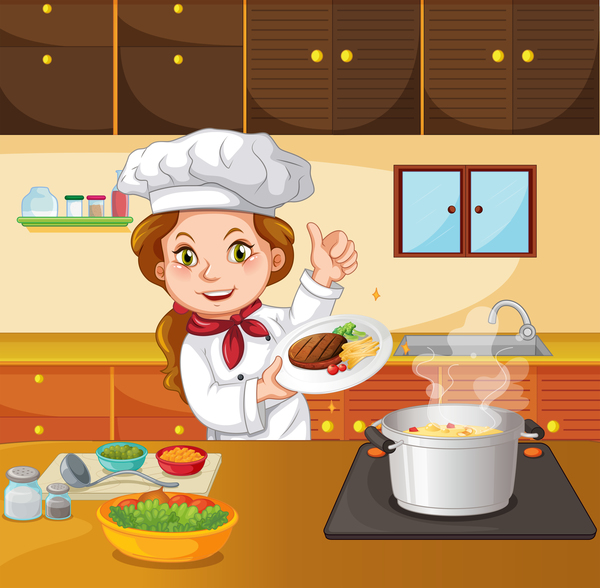 600x588 Beautiful Woman Chef In The Kitchen Vector Free Download