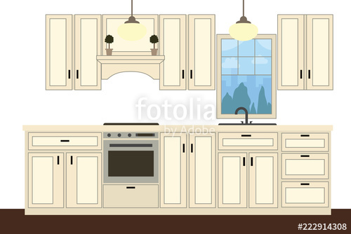 500x334 Modern Kitchen Interior Furniture Cartoon Realistic Flat Design