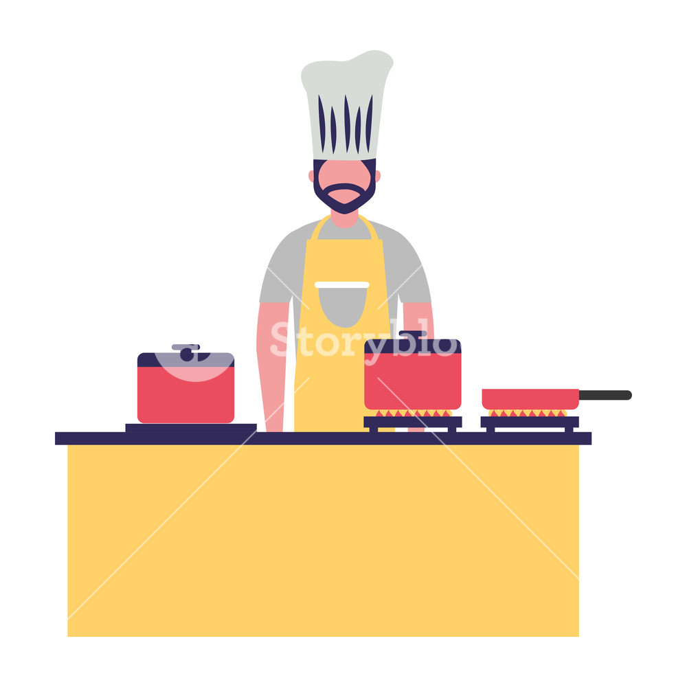 1000x1000 Chief Cooking Male In The Kitchen Vector Illustration Royalty Free