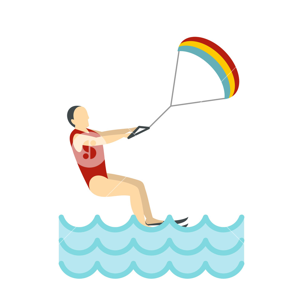 1000x1000 Kitesurfing Icon In Flat Style Isolated On White Background Vector