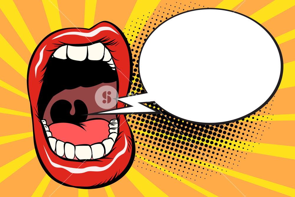 1000x667 Open Mouth Comic Balloon Pop Art Retro Vector Illustration Kitsch