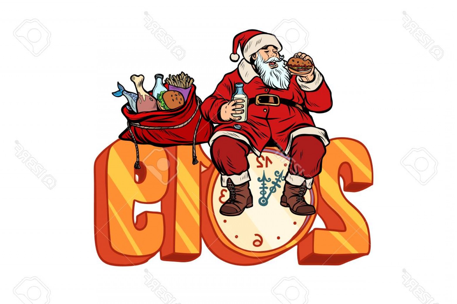1560x1039 Photostock Vector Hungry Santa Claus Eating New Year Pop Art Retro