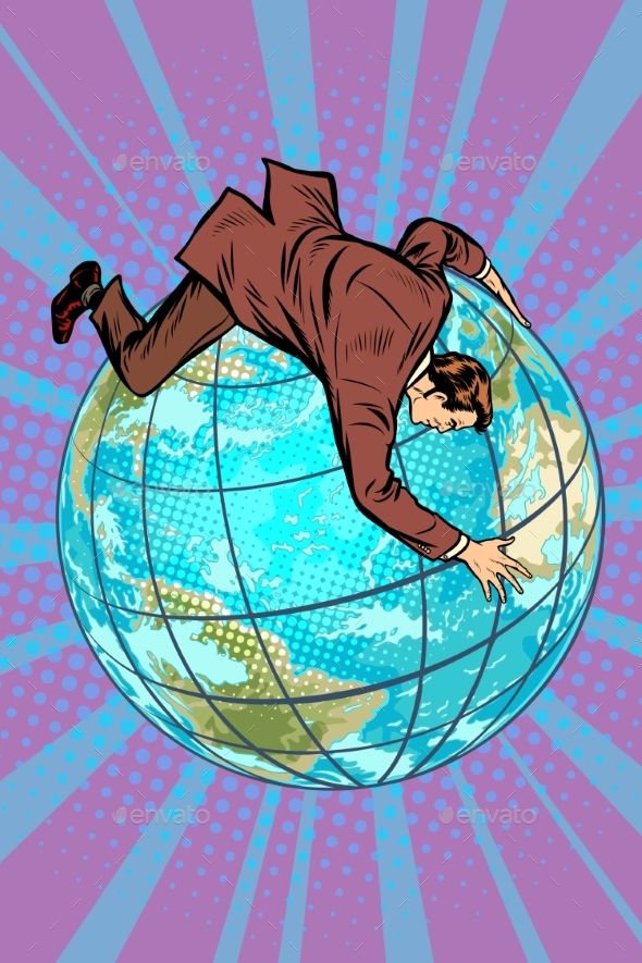 590x885 Businessman Falls Off The Planet, Holds Onto It Pop Art Retro