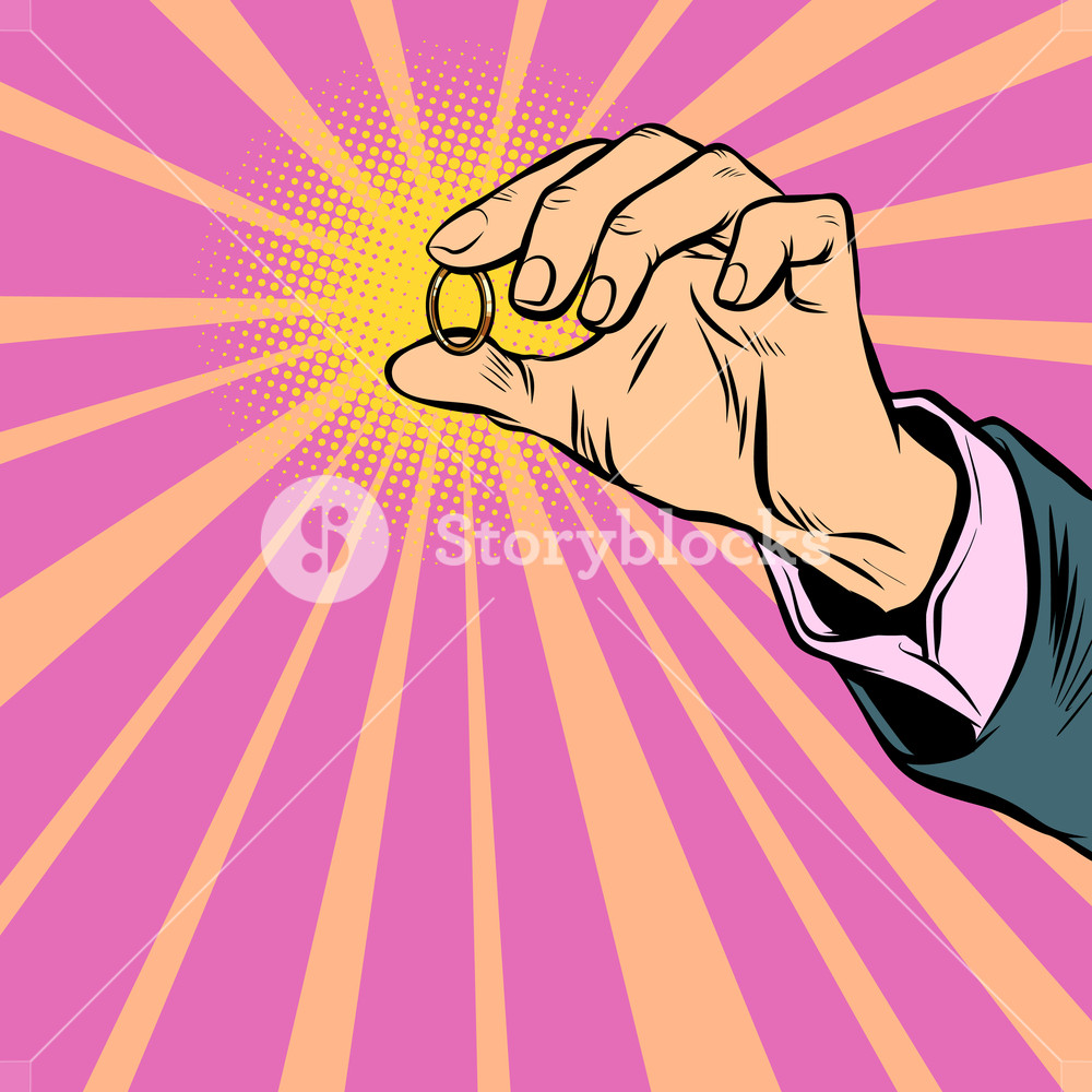 1000x1000 Man Holding A Wedding Ring Pop Art Retro Vector Illustration