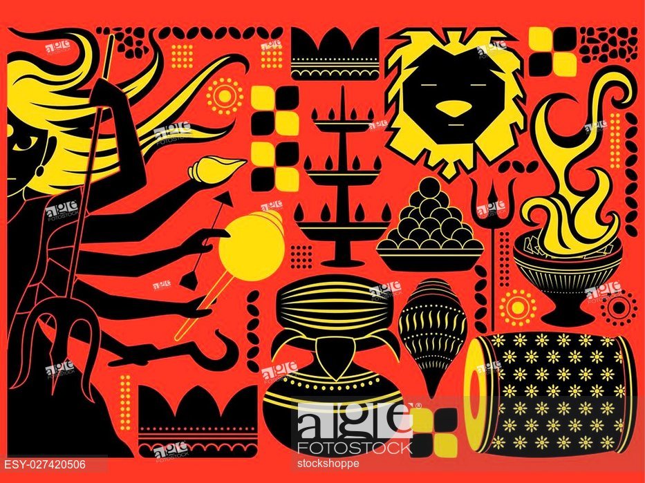 933x699 Vector Illustration Of Happy Durga Puja Festival Background Kitsch