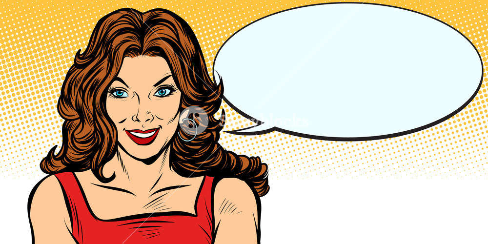 1000x500 Woman Comic Balloon Pop Art Retro Vector Illustration Kitsch