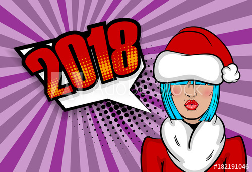 500x342 Cartoon Dare Sexy Girl Blue Hair Say New Year Woman Pop Art