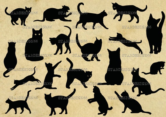 570x403 Digital Png Cats Kitten Silhouette Vector Clipart Etsy
