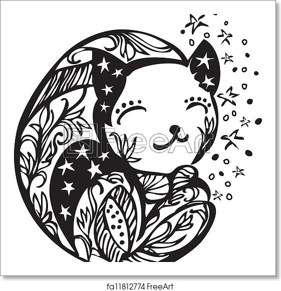561x581 Free Art Print Of Ornate Sleeping Kitten Silhouette Ornate Kitten