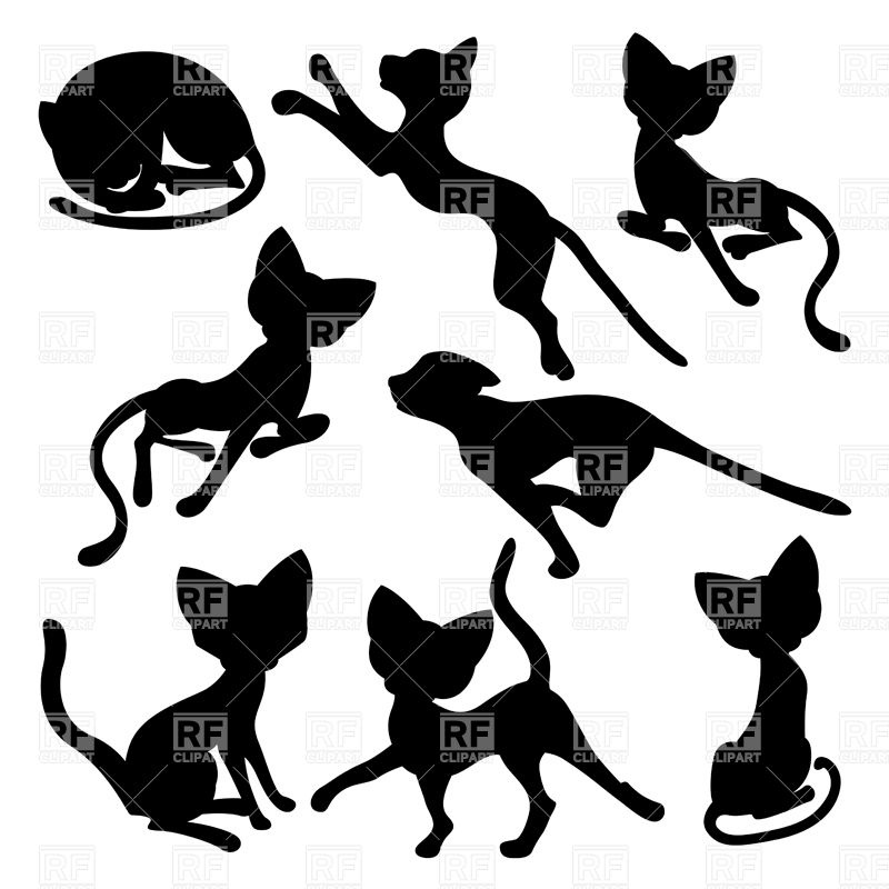 800x800 Silhouettes Of Cartoon Kittens Playing Vector Image Of Silhouettes