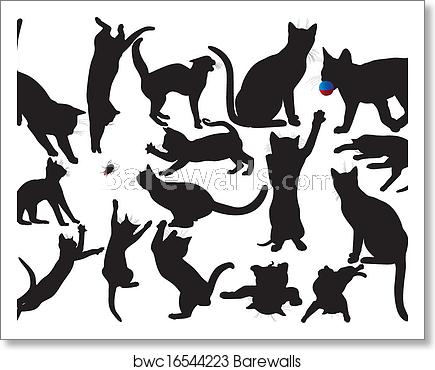 435x370 Cat And Kitten Vector Silhouettes, Art Print Barewalls Posters