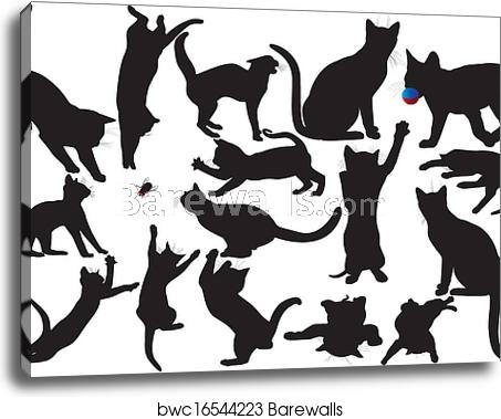453x379 Cat And Kitten Vector Silhouettes, Canvas Print Barewalls