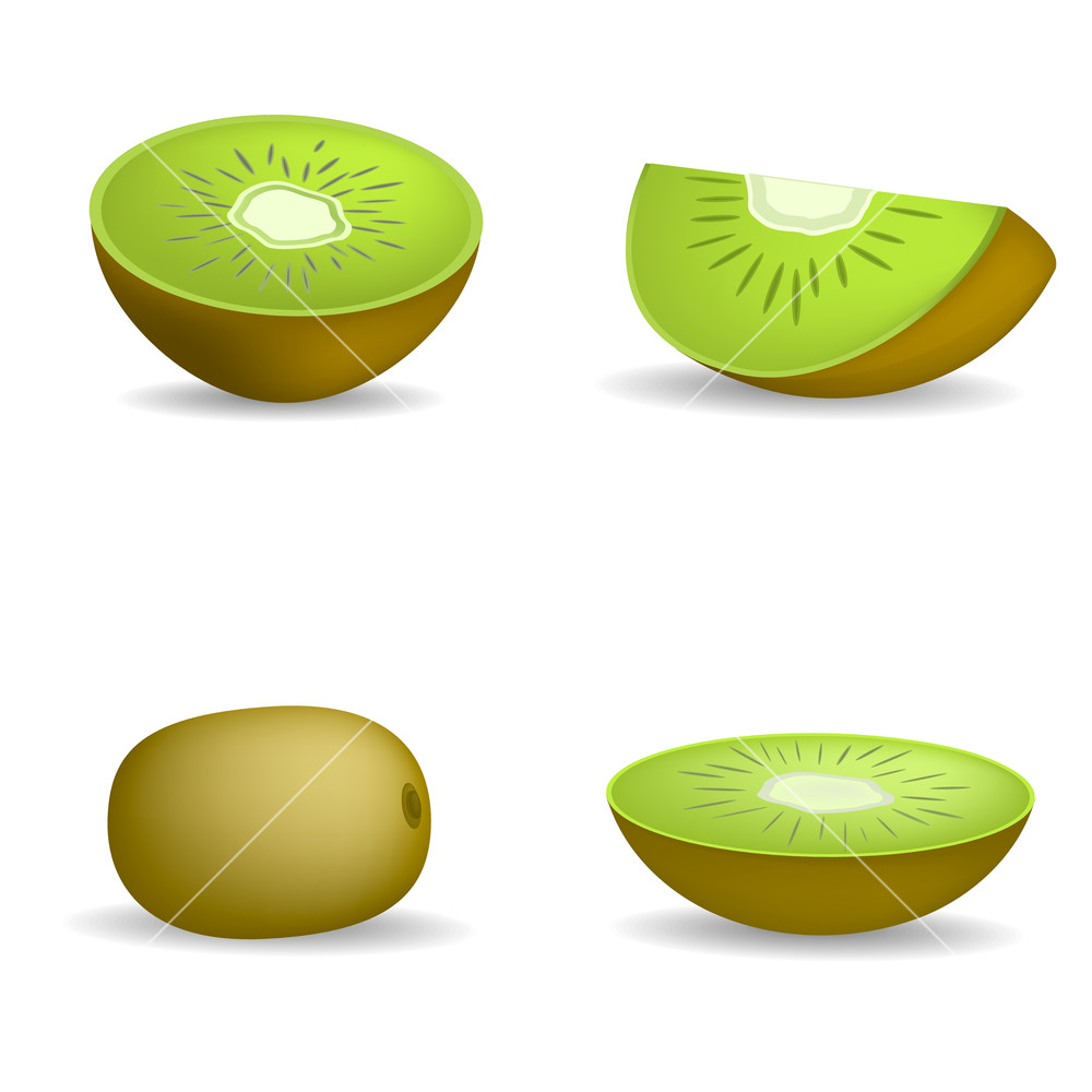 1000x1000 Kiwi Fruit Food Slice Icons Set Realistic Illustration Of Kiwi
