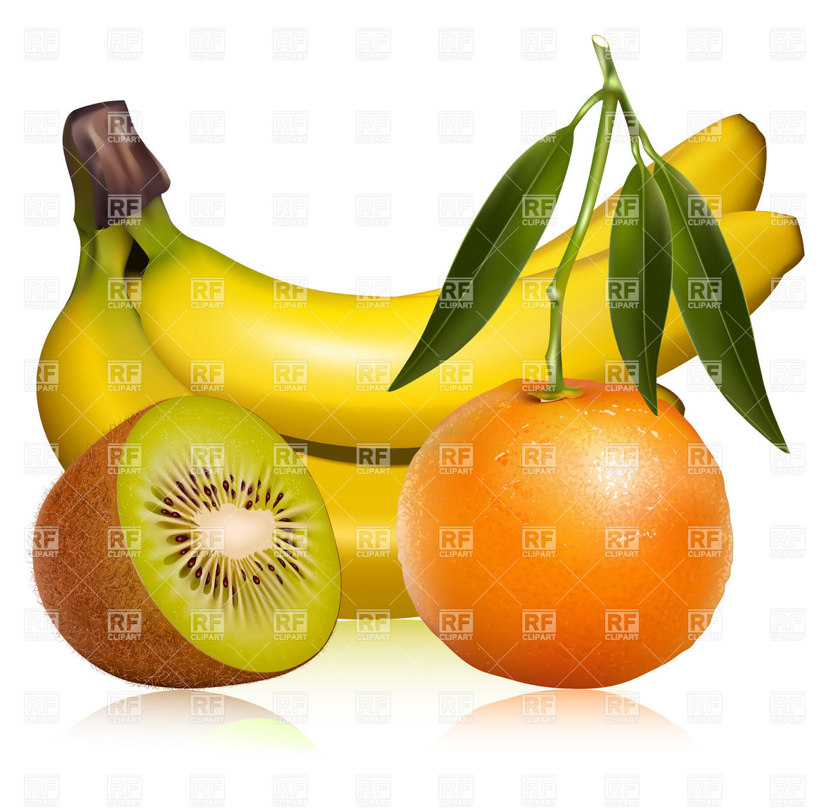1200x1169 Tropical Fruits, Banana, Orange And Ripe Kiwi Vector Image Of Food