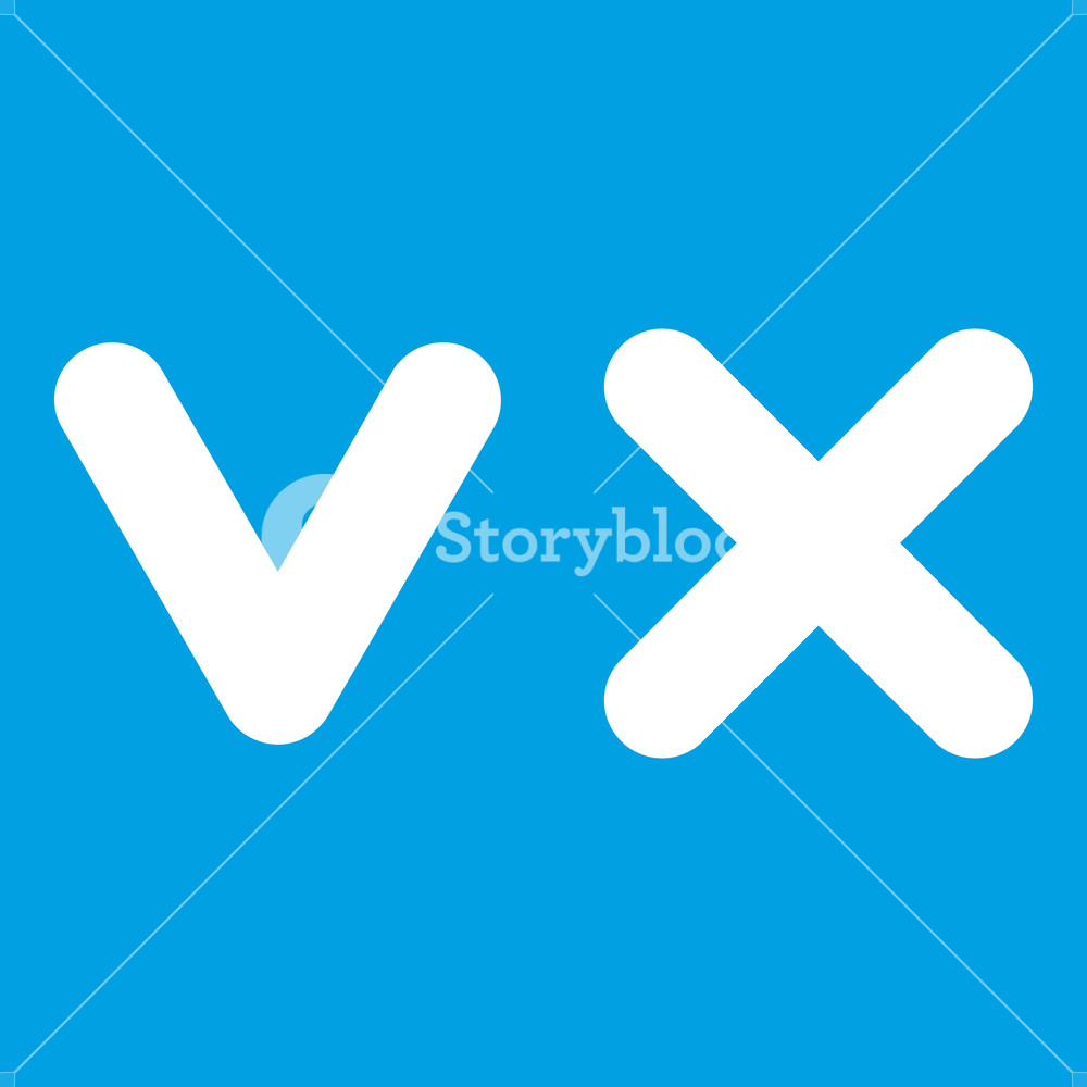 1000x1000 Fat Tick And Cross Icon White Isolated On Blue Background Vector