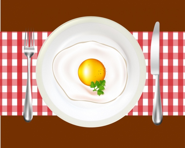 600x478 Fried Egg Background Shiny Dish Knife Fork Icons Decor Free Vector