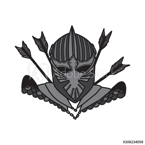 500x500 Hand Drawn Medieval Knight Head In Helmet And Armor Pierced