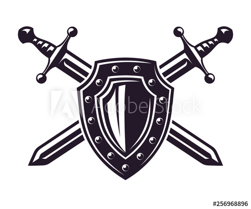 Monochrome Vintage Icon, Crossed Swords And Knight Shield Simple 500x417 Monochrome Vintage Icon, Crossed Swords And Knight Shield Simple