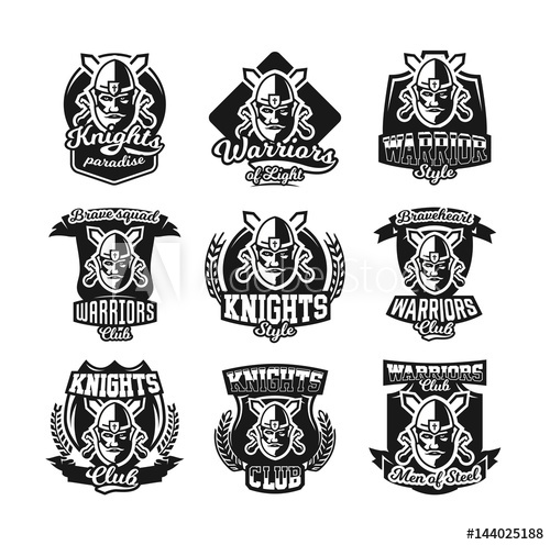 Set Of Monochrome Logos, Emblems, Knight In Helmet Against 500x496 Set Of Monochrome Logos, Emblems, Knight In Helmet Against
