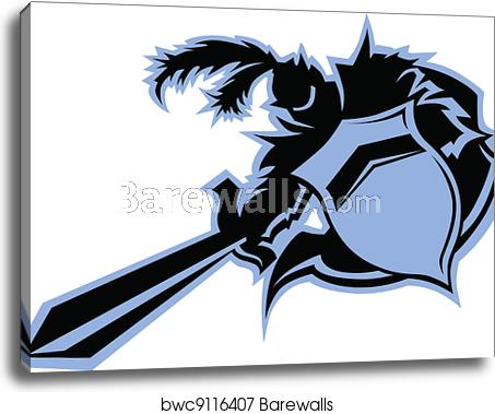 453x379 Black Knight Warrior Mascot With Sword And Shield Vector Graphic