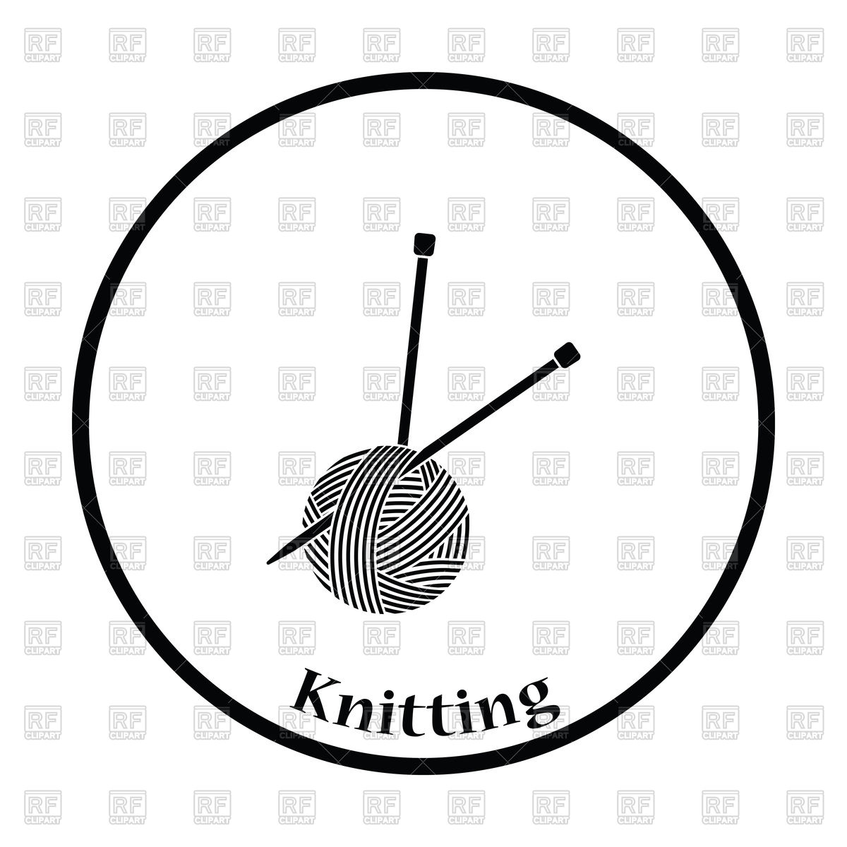 1200x1200 Thin Circle Design Of Yarn Ball With Knitting Needles Vector Image
