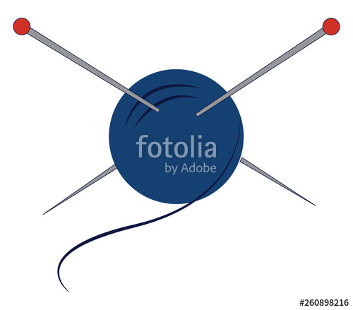 500x439 Blue Yarn With Silver Knitting Needles Vector Illustration