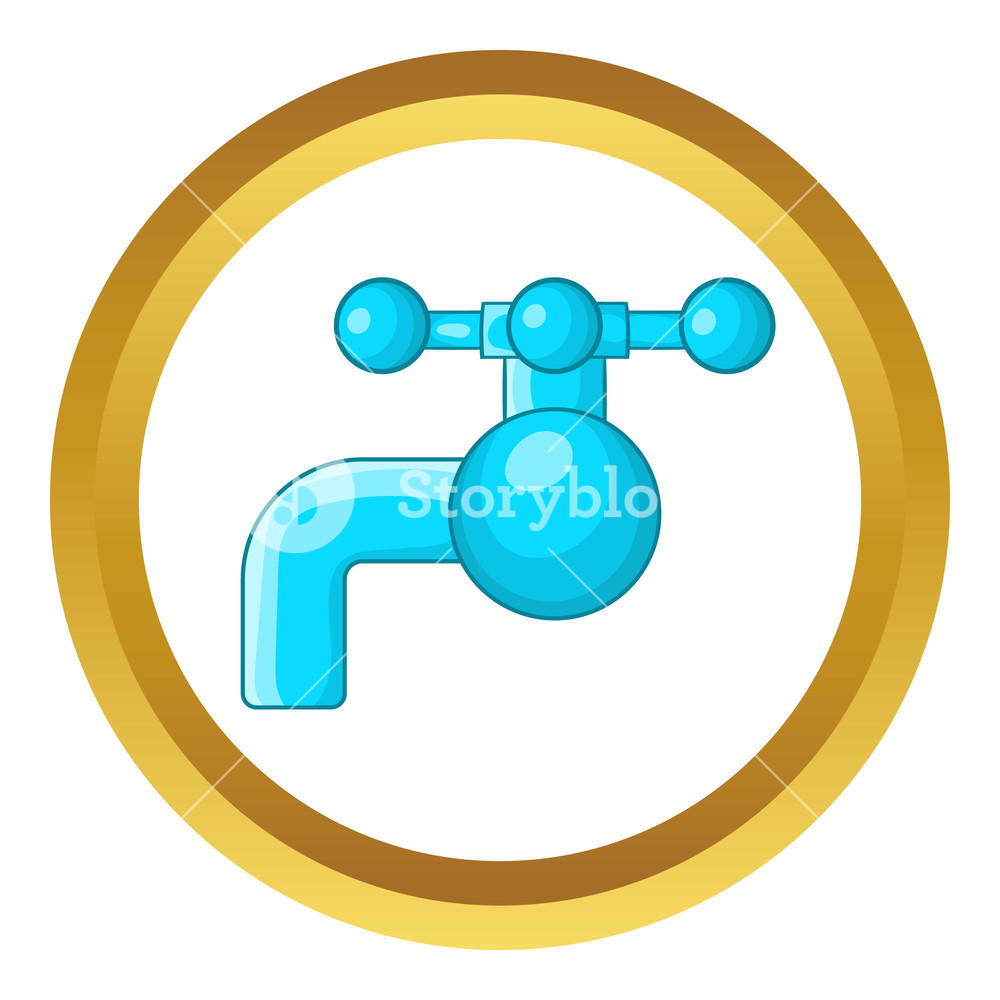 1000x1000 Water Tap With Knob Vector Icon In Golden Circle, Cartoon Style