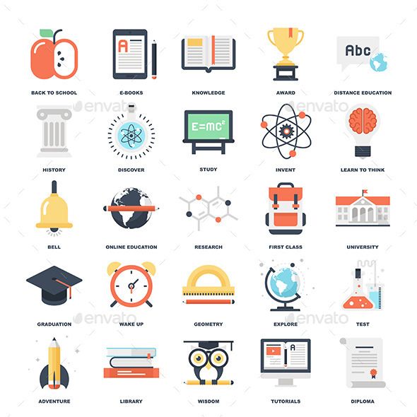 590x590 Abstract Vector Set Of Colorful Flat Education And Knowledge Icons