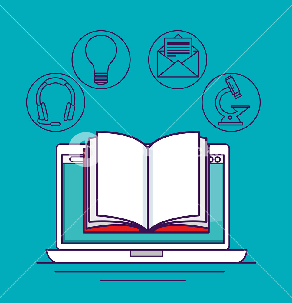 Laptop Technology With Digital Book Knowledge Vector Illustration 965x1000 Laptop Technology With Digital Book Knowledge Vector Illustration
