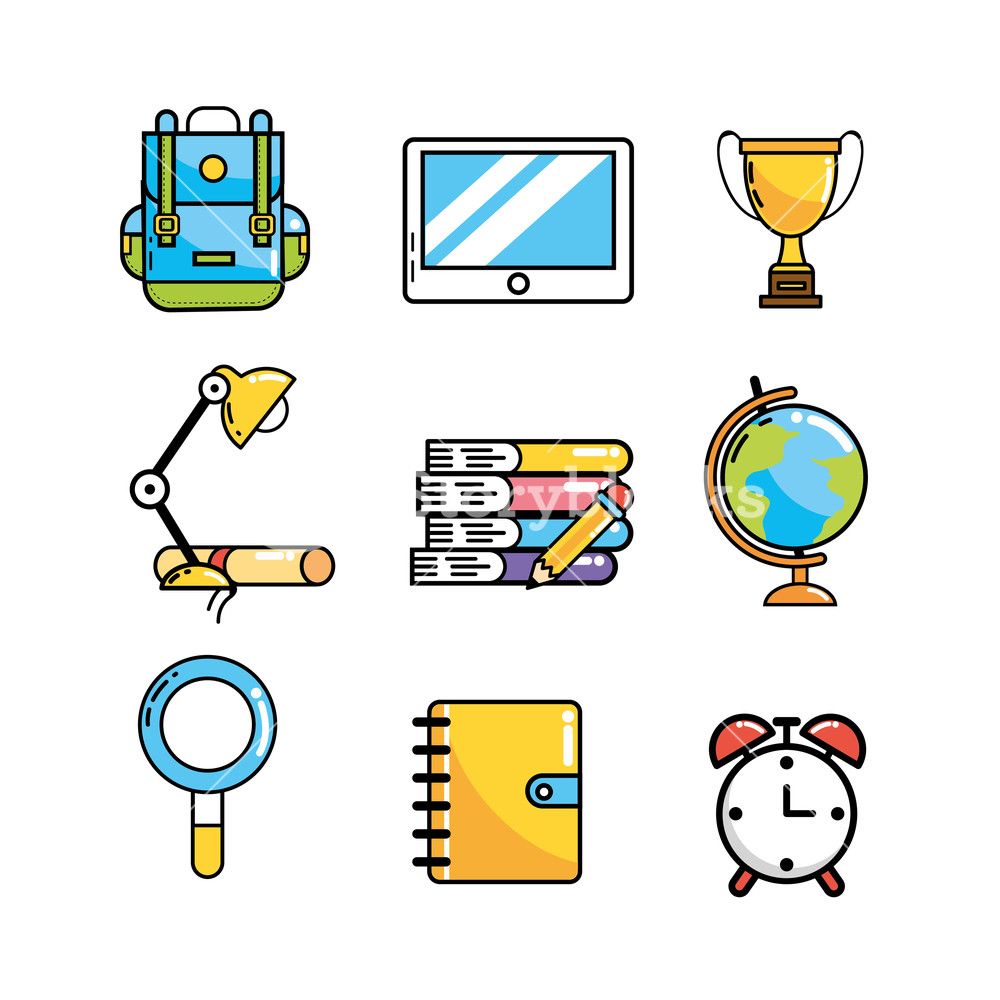 Set Creative School Utensils To Knowledge Vector Illustration 1000x1000 Set Creative School Utensils To Knowledge Vector Illustration