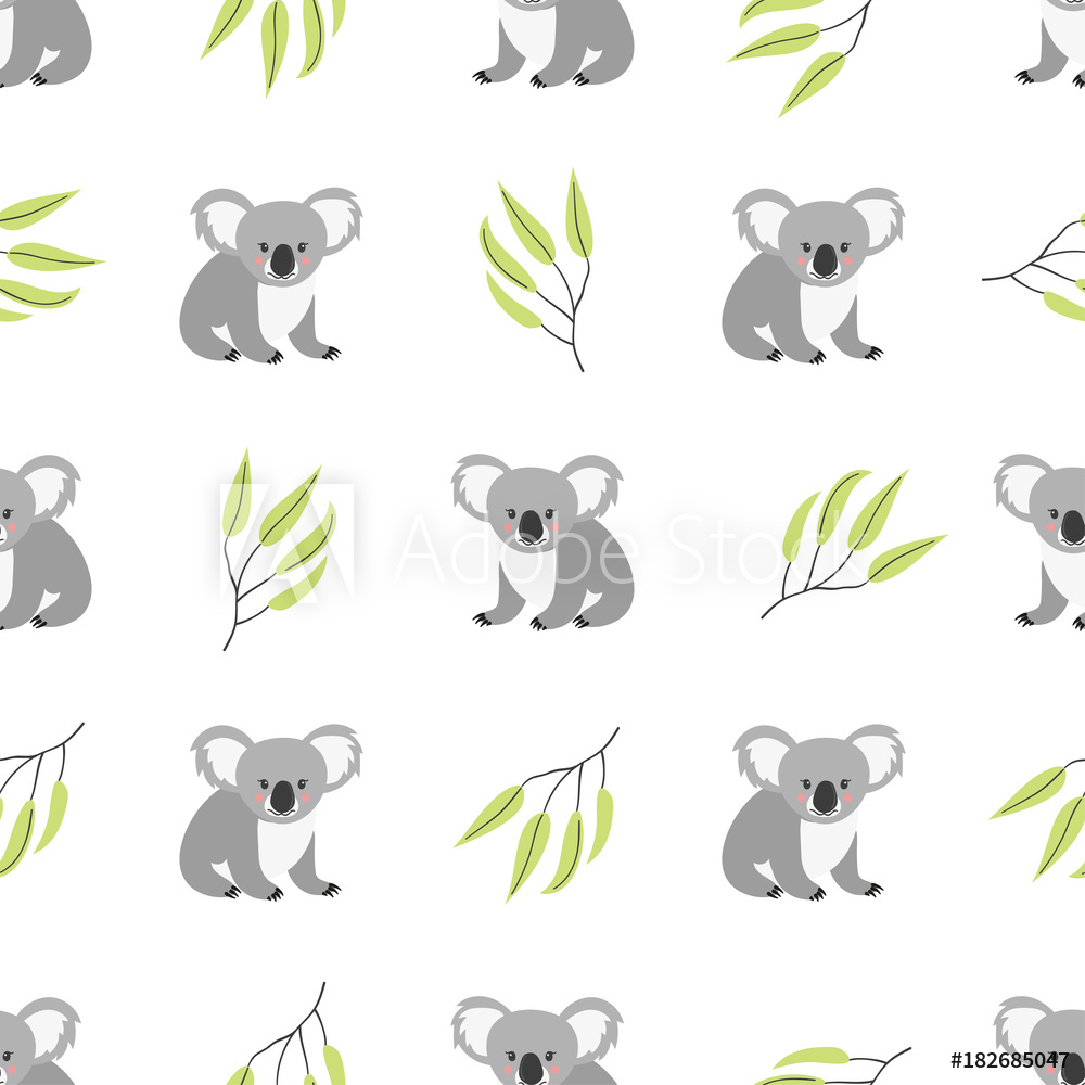1000x1000 Fotografie, Obraz Seamless Pattern With Cute Koala Bears Vector