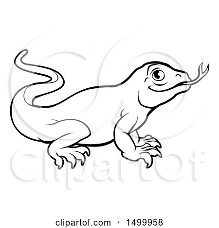 450x470 Clipart Of A Lineart Komodo Dragon Lizard