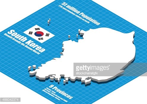 495x349 South Korea Map Vector Three Dimensional Premium Clipart