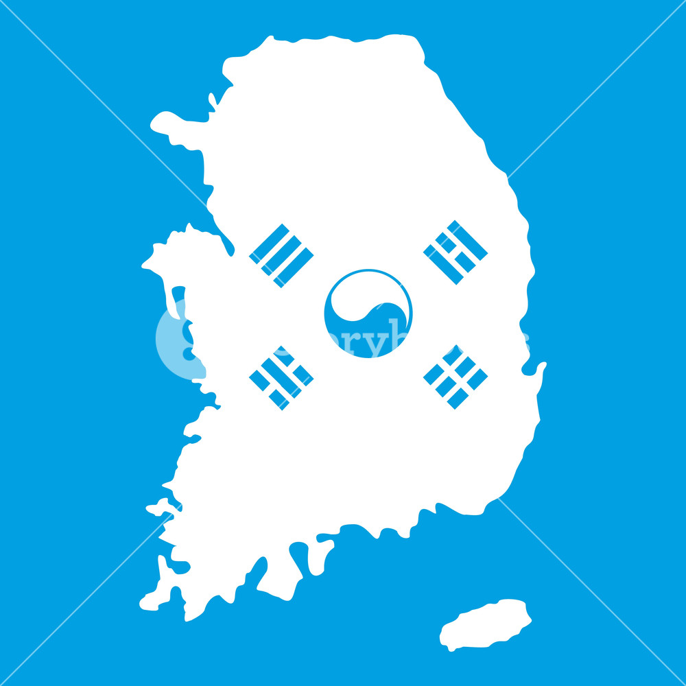 1000x1000 South Korea Map With National Flag Icon White Isolated On Blue
