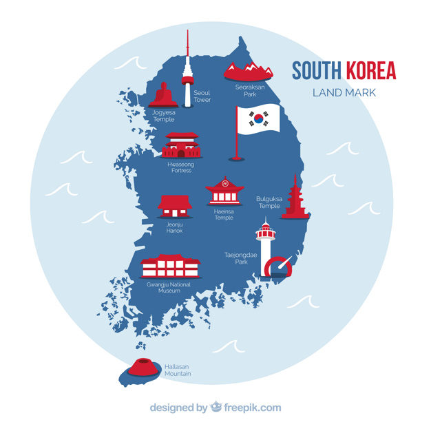 626x626 South Korean Map With Landmarks Vector Free Download