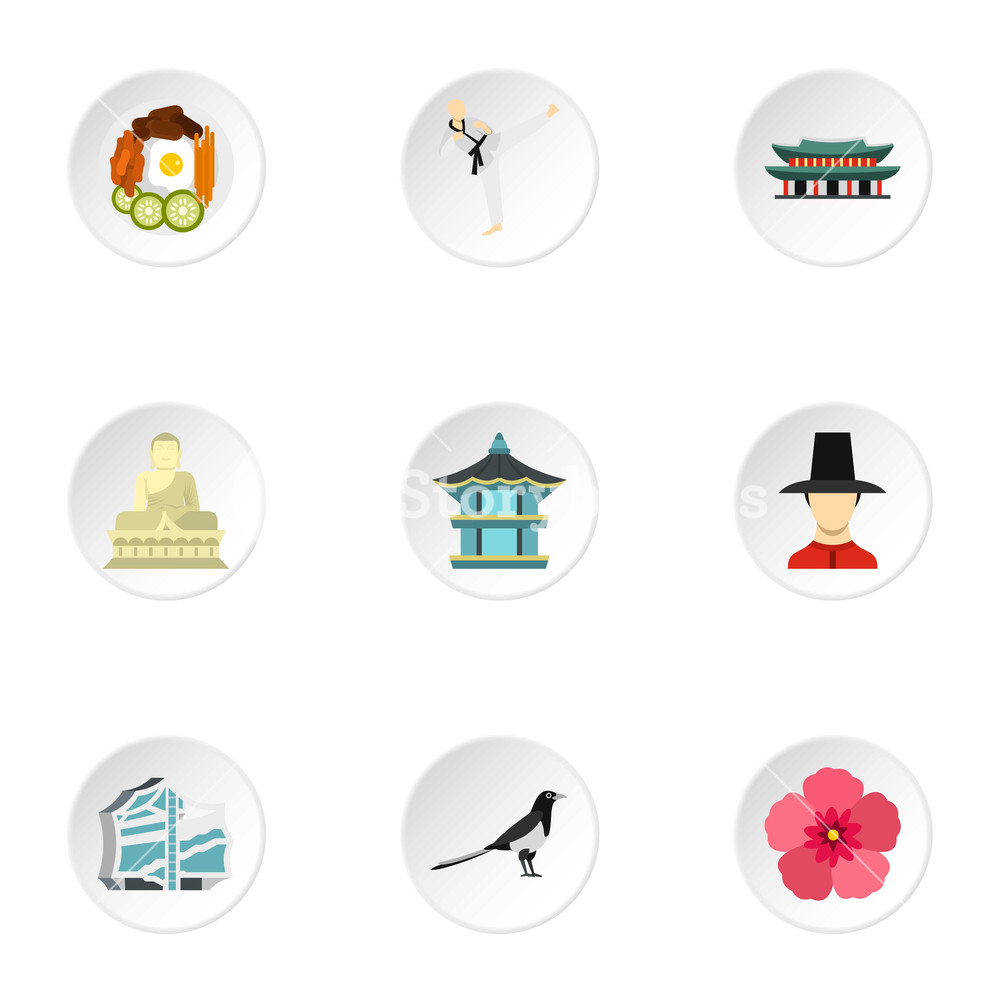 1000x1000 South Korea Icons Set Flat Illustration Of South Korea Vector