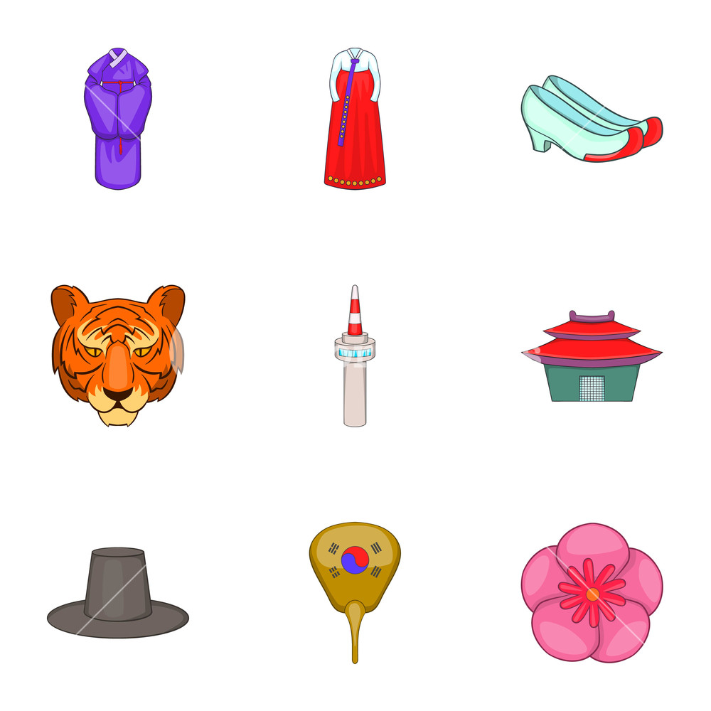 1000x1000 Stay In South Korea Icons Set Cartoon Illustration Of Stay