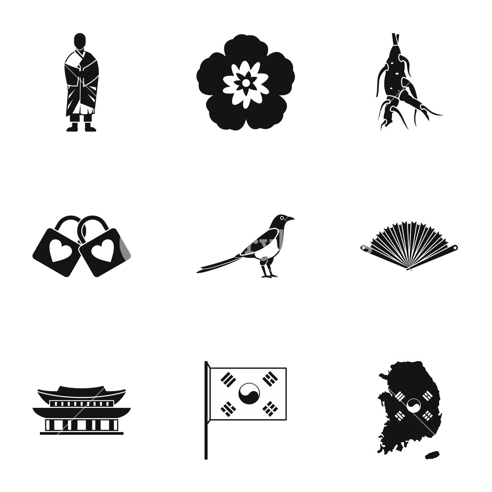 1000x1000 Stay In South Korea Icons Set Simple Illustration Of Stay