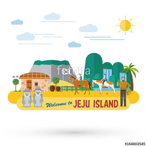 500x500 Flat Design, Illustration Of Landmarks And Icons In Jeju Island
