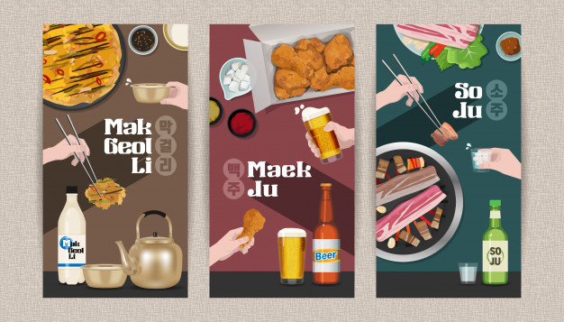 626x357 Korean Alcohol Beverages With Korean Food Vector Design Vector