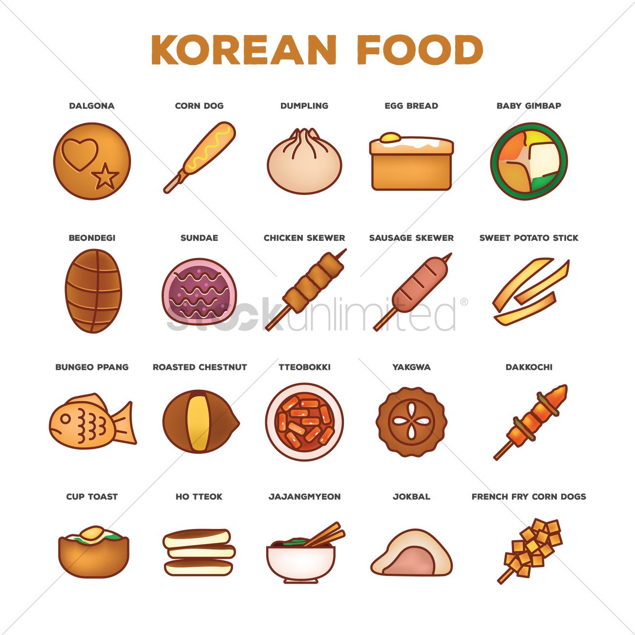 1300x1300 Set Of Korean Food Icons Vector Image